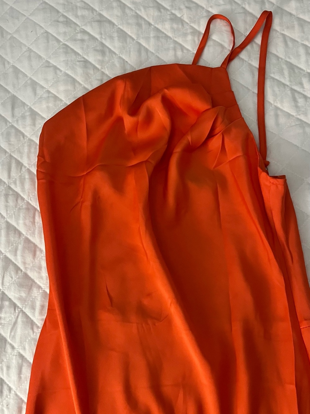 Silk Orange One Shoulder Midi Slip Dress